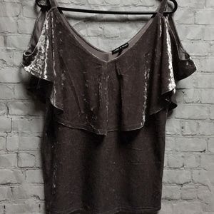 Cable & Gauge  Silver Crushed Velvet Cold Shoulder